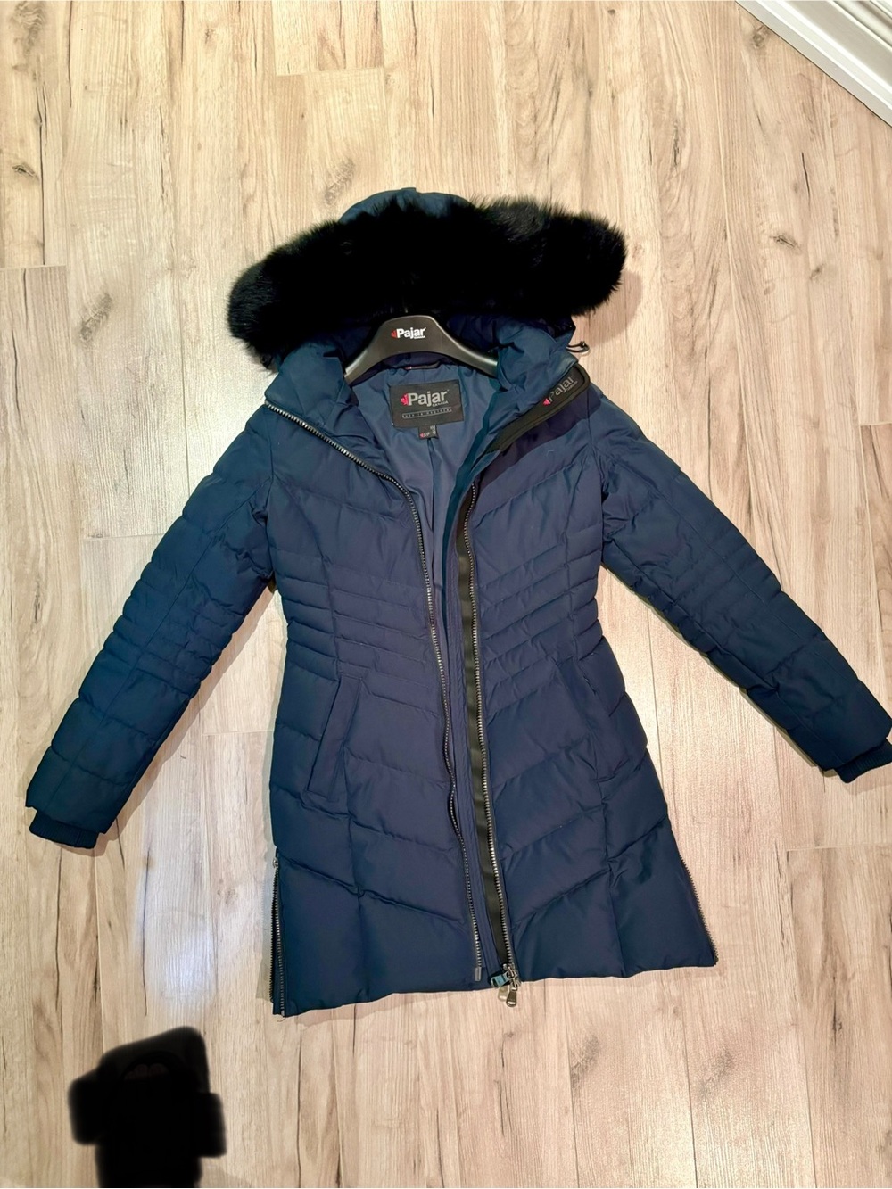 Pajar Women's Navy Down Puffer Coat with Black Fur Trim Hood